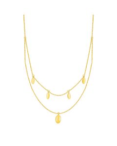 14k Yellow Gold Two Strand Necklace with Oval Drops-18''