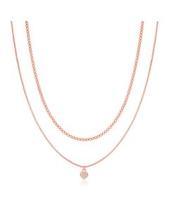 Sterling Silver 16 inch Rose Finish Two Strand Necklace with Heart Pendant-16''