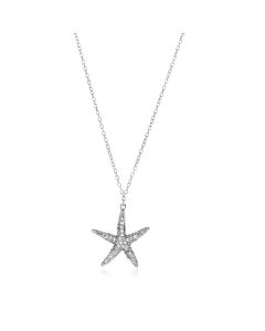 Sterling Silver Large Starfish Necklace with Cubic Zirconias-18''