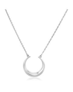 Sterling Silver 18 inch Moon Motif Necklace with Diamond-18''
