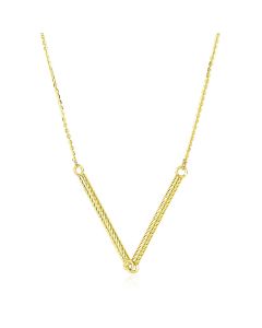 14k Yellow Gold Chain Necklace with Two Connected Thin Bar Pendant-18''