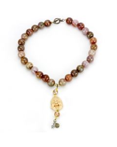 LO4663-18 - Brass Antique Copper Necklace Semi-Precious Multi Color