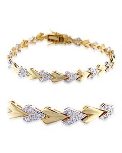 32010-7 - Brass Gold+Rhodium Bracelet AAA Grade CZ Clear