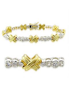 32011-7 - Brass Gold+Rhodium Bracelet AAA Grade CZ Clear