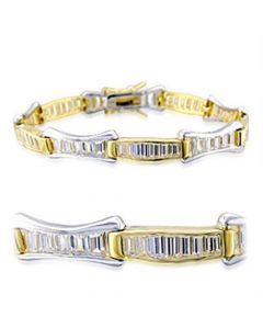 32013-7 - Brass Gold+Rhodium Bracelet AAA Grade CZ Clear