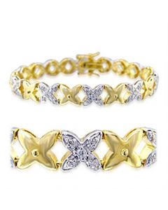 32014-7.25 - Brass Gold+Rhodium Bracelet AAA Grade CZ Clear