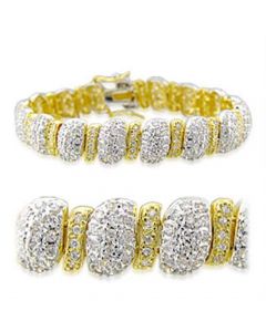 32017-7 - Brass Gold+Rhodium Bracelet AAA Grade CZ Clear