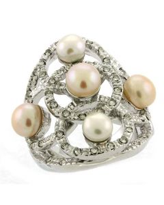 Ring Brass Rhodium Semi-Precious Multi Color Pearl