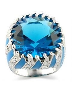 Ring Brass Rhodium Synthetic Sea Blue Synthetic Glass