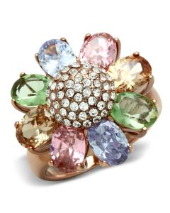 Ring Brass IP Rose Gold(Ion Plating) AAA Grade CZ Multi Color