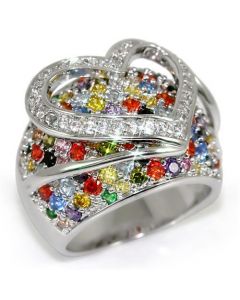 Ring Brass Rhodium AAA Grade CZ Multi Color