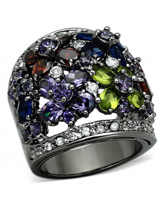 Ring Brass Ruthenium AAA Grade CZ Multi Color