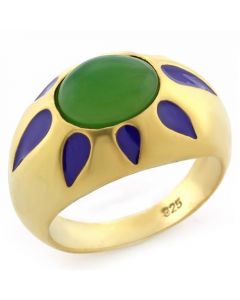 Ring 925 Sterling Silver Matte Gold Synthetic Emerald Jade