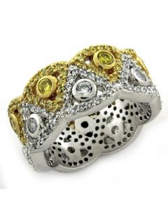 Ring 925 Sterling Silver Gold+Rhodium AAA Grade CZ Multi Color