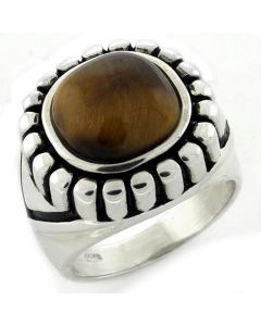 Ring 925 Sterling Silver High-Polished Synthetic Brown Tiger Eye
