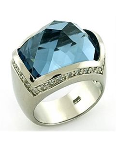Ring 925 Sterling Silver Rhodium Semi-Precious London Blue Spinel