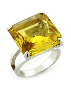 Ring 925 Sterling Silver High-Polished AAA Grade CZ Citrine Square