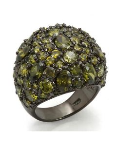 Ring 925 Sterling Silver Ruthenium AAA Grade CZ Olivine color