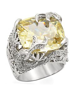 Ring 925 Sterling Silver Rhodium AAA Grade CZ Citrine Yellow