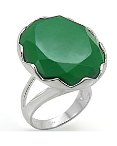 Ring 925 Sterling Silver Silver Synthetic Emerald Jade