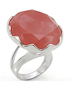 Ring 925 Sterling Silver Silver Synthetic Light Peach Synthetic Glass