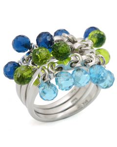Ring 925 Sterling Silver Rhodium Synthetic Multi Color Synthetic Glass