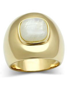 Ring 925 Sterling Silver Gold Semi-Precious White Moon Stone