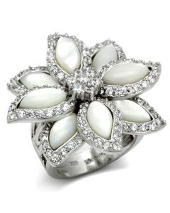 Ring 925 Sterling Silver Rhodium Precious Stone White Conch