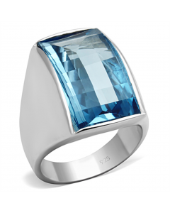 Ring 925 Sterling Silver Silver Synthetic Sea Blue Spinel