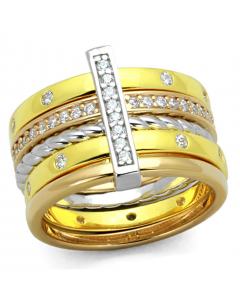 Ring 925 Sterling Silver Rhodium + Gold + Rose Gold AAA Grade CZ Clear
