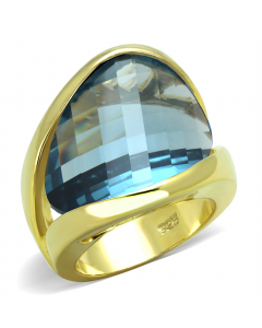 Ring 925 Sterling Silver Gold Synthetic Sea Blue Synthetic Glass