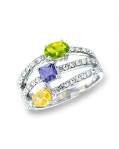 Ring 925 Sterling Silver Rhodium AAA Grade CZ Multi Color Pear