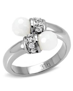 Ring Stainless Steel High polished (no plating) Milky CZ White