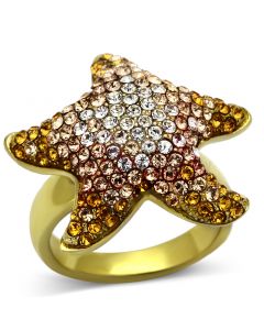 Ring Stainless Steel IP Gold(Ion Plating) Top Grade Crystal Multi Color