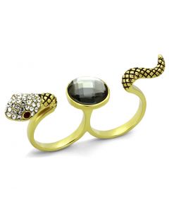 Ring Stainless Steel IP Gold(Ion Plating) Synthetic Black Diamond Glass Bead