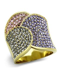Ring Stainless Steel IP Gold(Ion Plating) Top Grade Crystal Multi Color