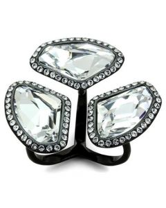 Ring Stainless Steel IP Black(Ion Plating) Top Grade Crystal Clear