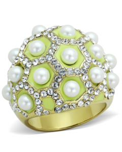 Ring Stainless Steel IP Gold(Ion Plating) Synthetic White Pearl