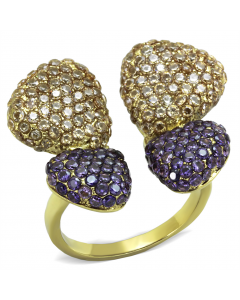 Ring Stainless Steel IP Gold(Ion Plating) AAA Grade CZ Multi Color