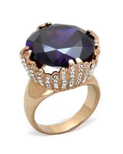 Ring Stainless Steel IP Rose Gold(Ion Plating) AAA Grade CZ Amethyst