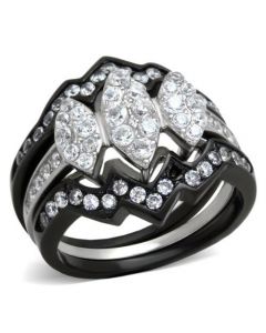 Ring Stainless Steel Two-Tone IP Black (Ion Plating) AAA Grade CZ Clear