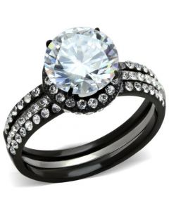 Ring Stainless Steel Two-Tone IP Black (Ion Plating) AAA Grade CZ Clear