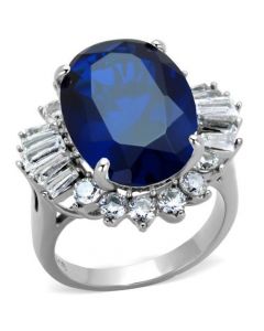 Ring Stainless Steel High polished (no plating) Synthetic London Blue Spinel