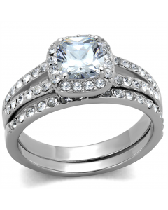 Ring Stainless Steel High polished (no plating) AAA Grade CZ Clear