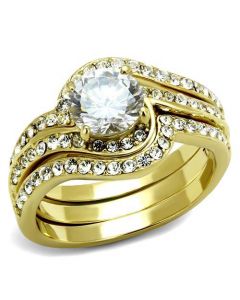 Ring Stainless Steel IP Gold(Ion Plating) AAA Grade CZ Clear Round
