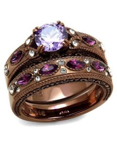 Ring Stainless Steel IP Coffee light AAA Grade CZ Amethyst Round
