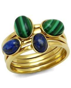 Ring Stainless Steel IP Gold(Ion Plating) Synthetic Emerald MALACHITE