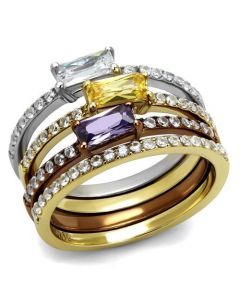Ring Stainless Steel Three Tone IP?IP Gold & IP Light coffee & High Polished) AAA Grade CZ Multi Color