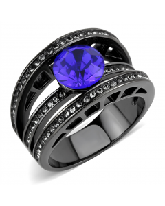 Ring Stainless Steel IP Light Black (IP Gun) Top Grade Crystal Sapphire Round