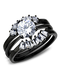 Ring Stainless Steel IP Black(Ion Plating) AAA Grade CZ Clear Round
